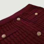 Bordo Örgü Dokulu Gold Düğmeli Midi Etek  Mısırlı