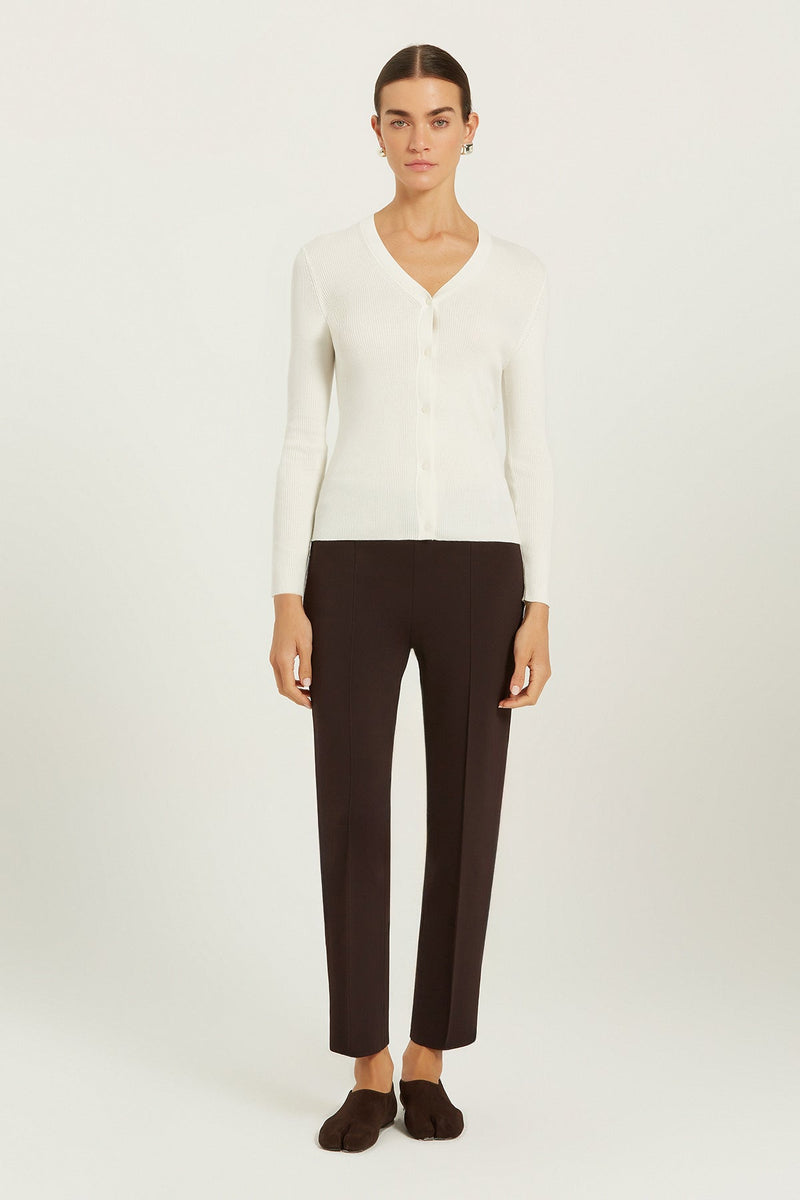 Ekru V Yaka Ribanalı Kadın Hırka  Mısırlı