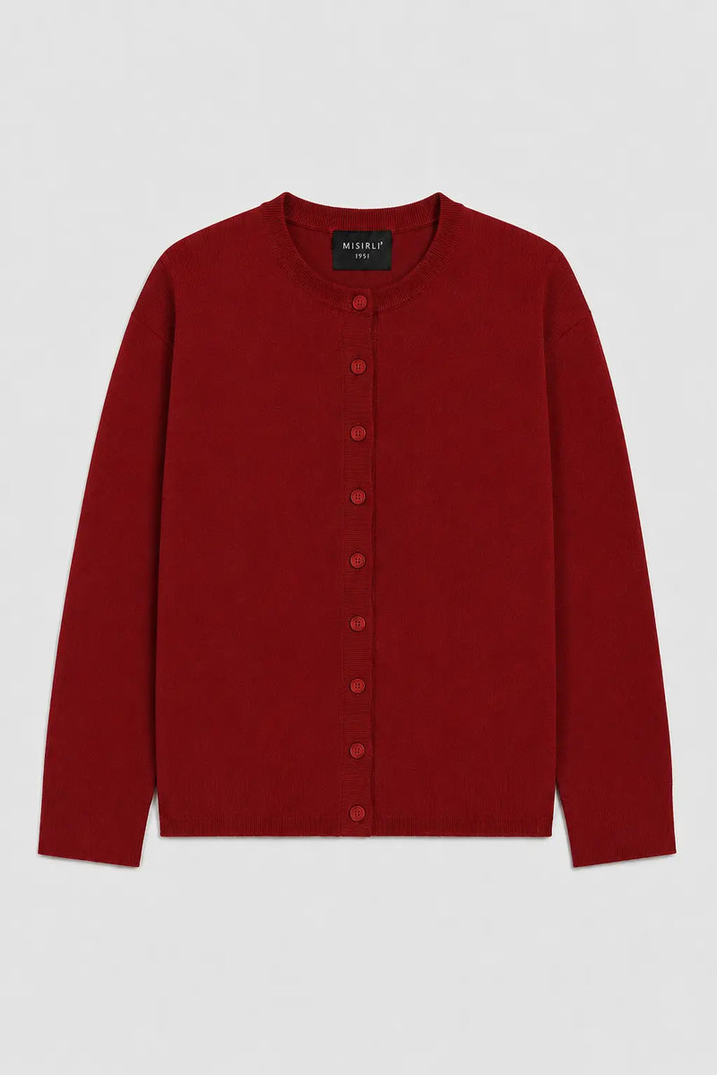 Bordo Düğmeli Oversize Kadın Hırka  Mısırlı 1951