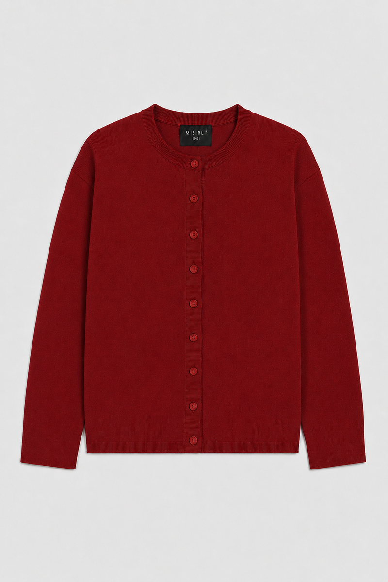 Bordo Düğmeli Oversize Kadın Hırka  Mısırlı