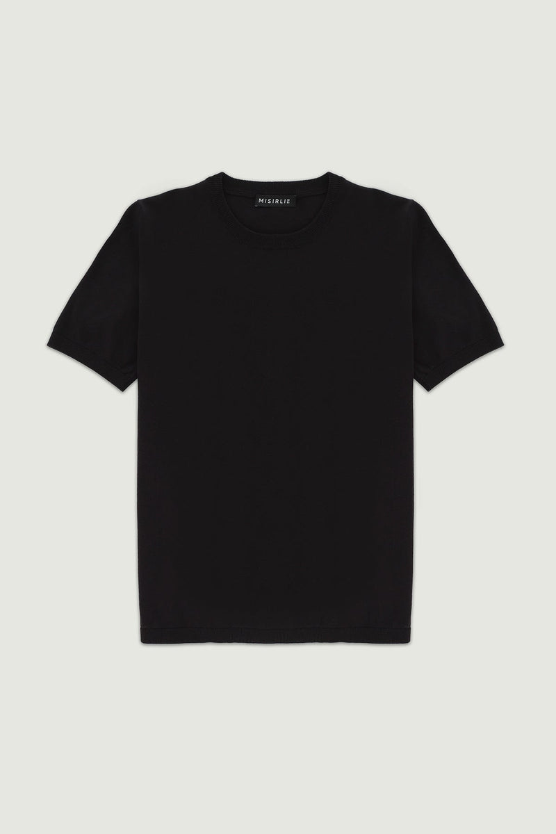 Siyah Kısa Kollu Triko Kadın T-Shirt  Mısırlı