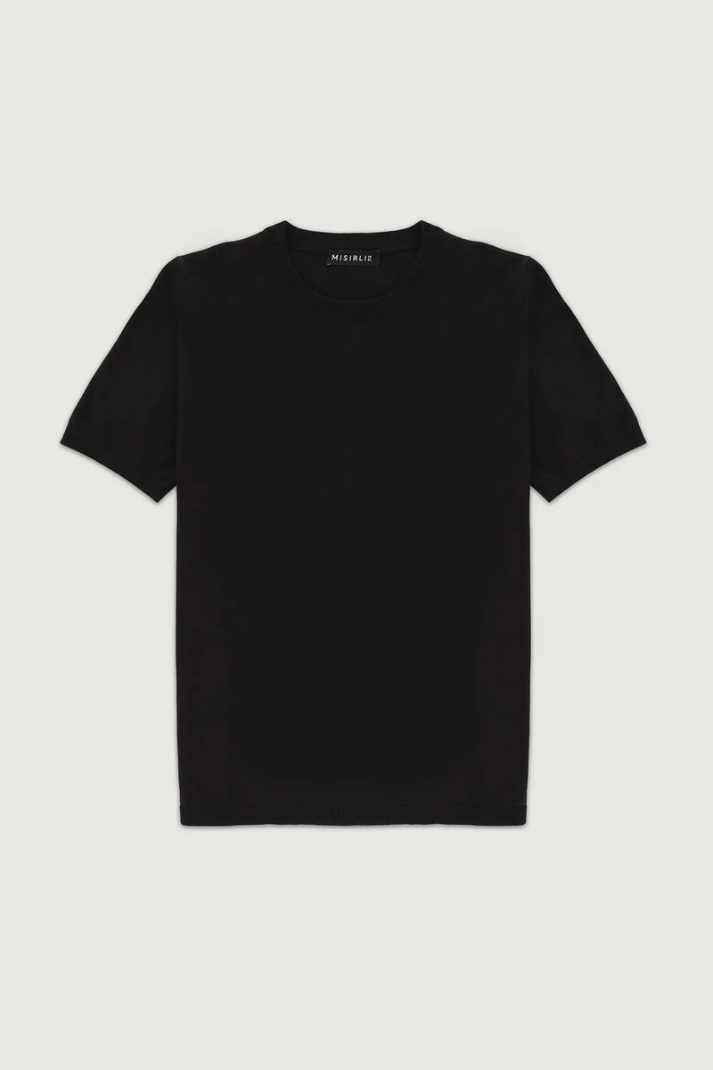Siyah Kısa Kollu Triko Kadın T-Shirt