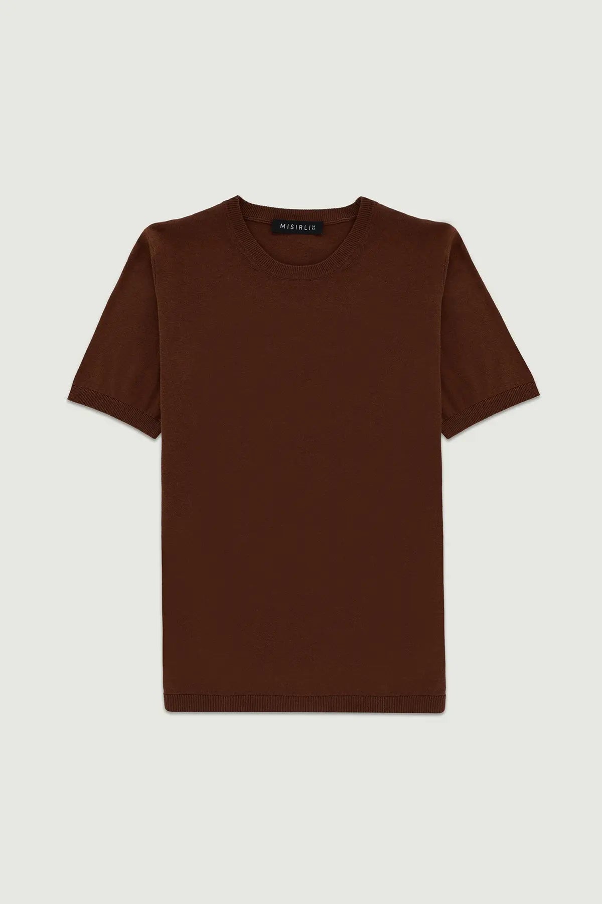 Kahverengi Kısa Kollu Triko Kadın T-Shirt  Mısırlı