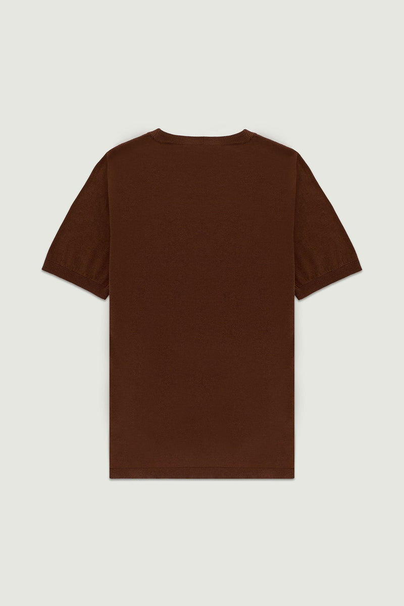 Kahverengi Kısa Kollu Triko Kadın T-Shirt  Mısırlı