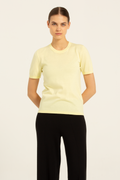 Açık Sarı Kısa Kollu Triko Kadın T-Shirt