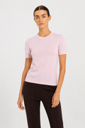 Toz Pembe Kısa Kollu Triko Kadın T-Shirt