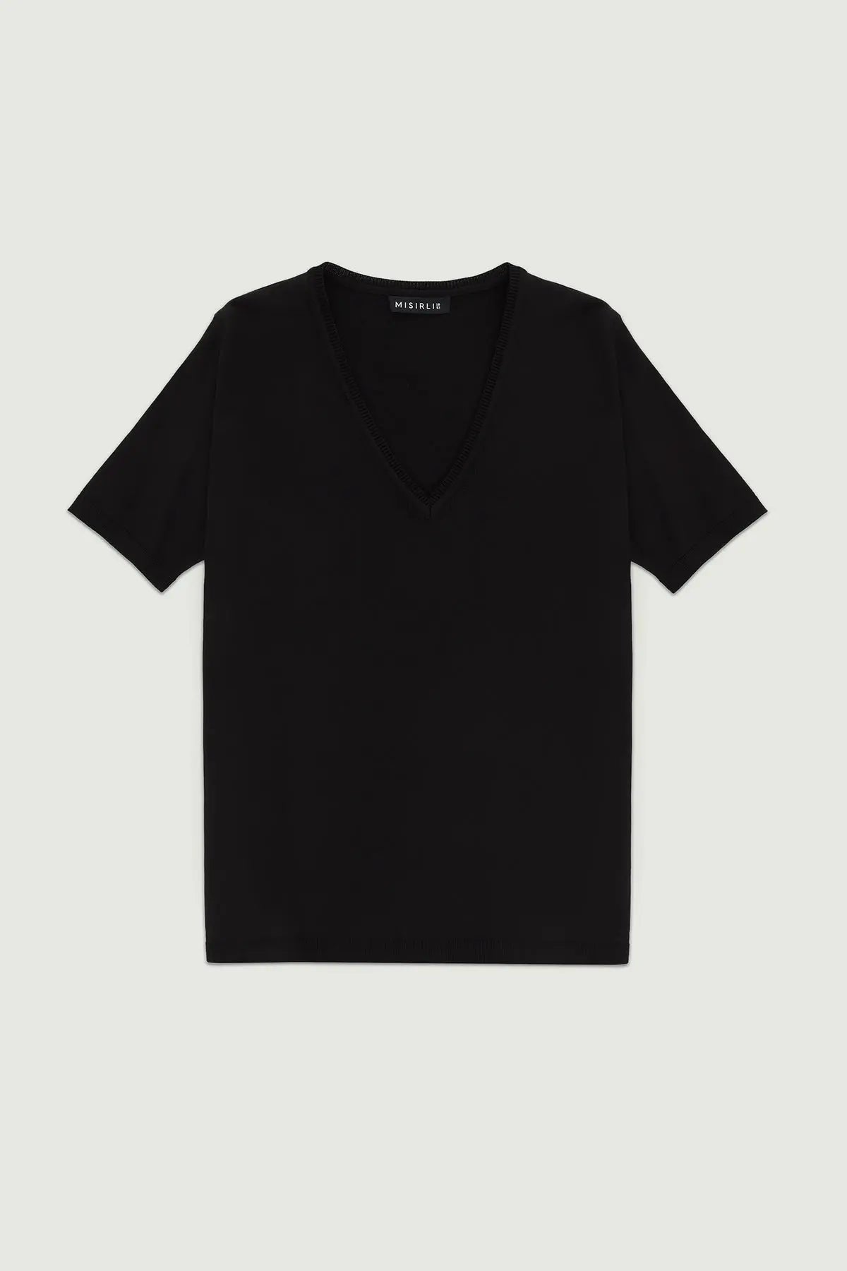 Siyah V Yaka Triko Kadın T-Shirt  Mısırlı