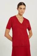 Bordo V Yaka Triko Kadın T-Shirt