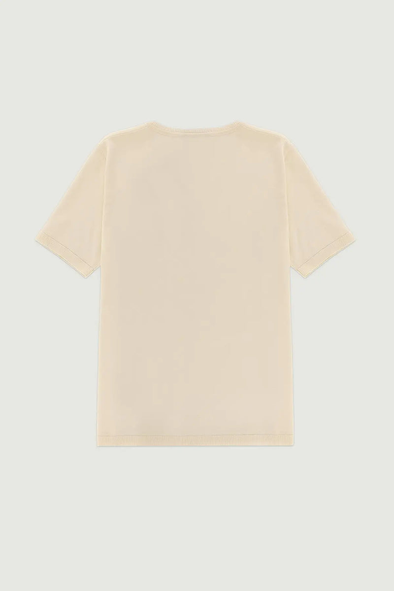 Ekru V Yaka Triko Kadın T-Shirt