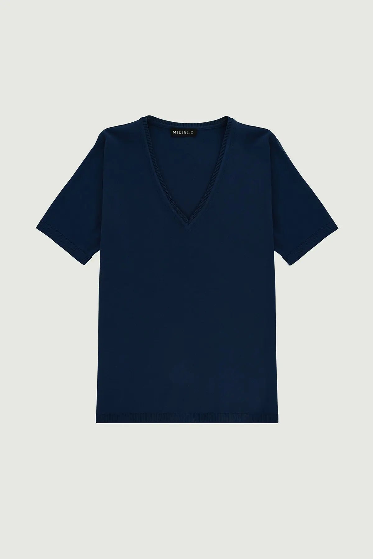 Lacivert V Yaka Triko Kadın T-Shirt  Mısırlı