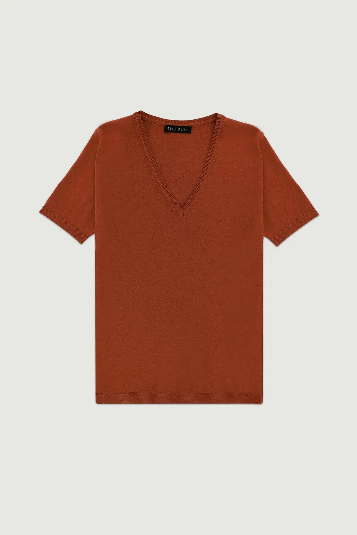 Kızıl Kil V Yaka Triko Kadın T-Shirt  Mısırlı