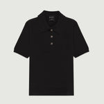 Siyah Polo Yaka Çiçek Düğmeli Kadın T-Shirt  Mısırlı
