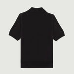 Siyah Polo Yaka Çiçek Düğmeli Kadın T-Shirt  Mısırlı