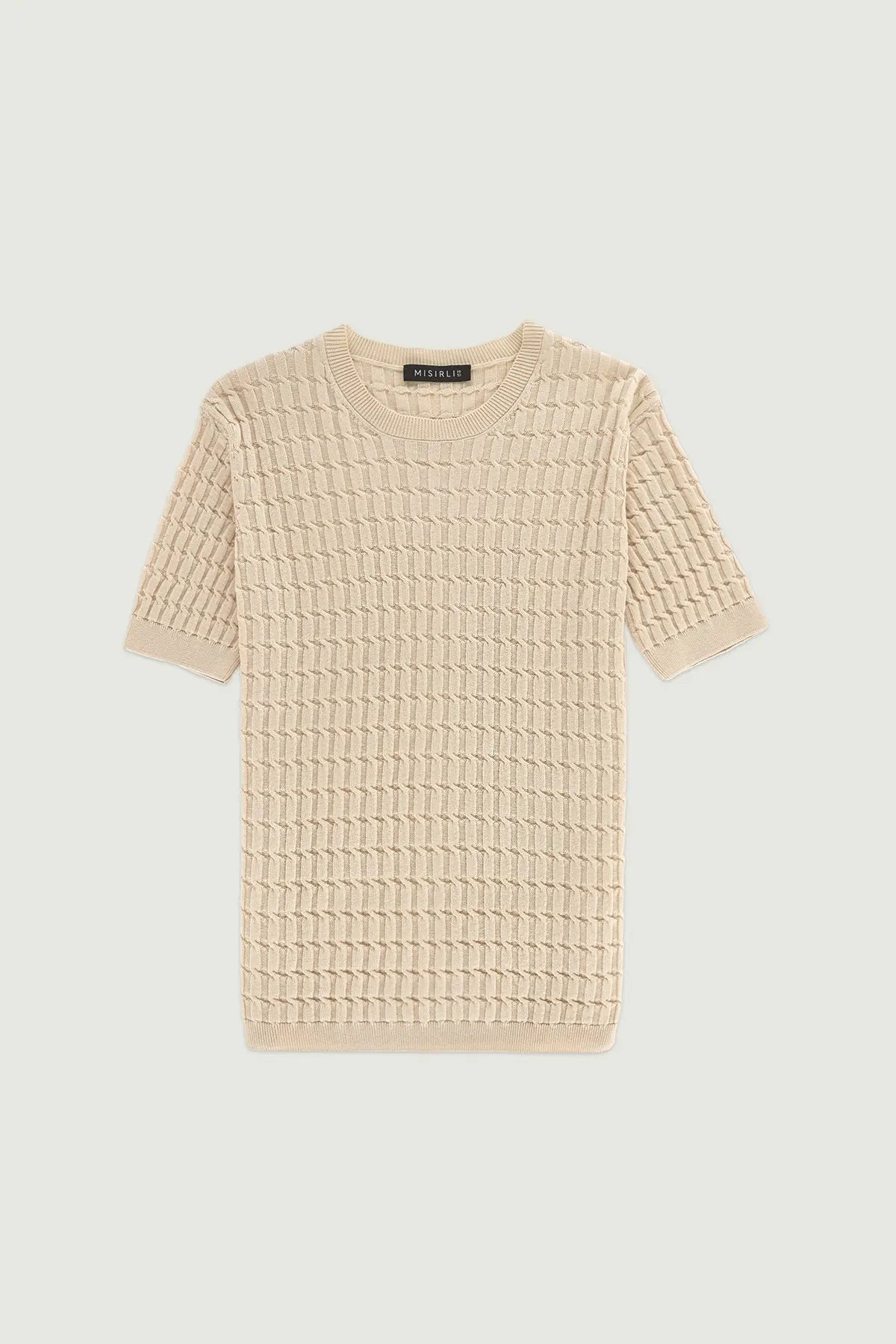 Bej Örgü Dokulu Kadın T-Shirt  Mısırlı