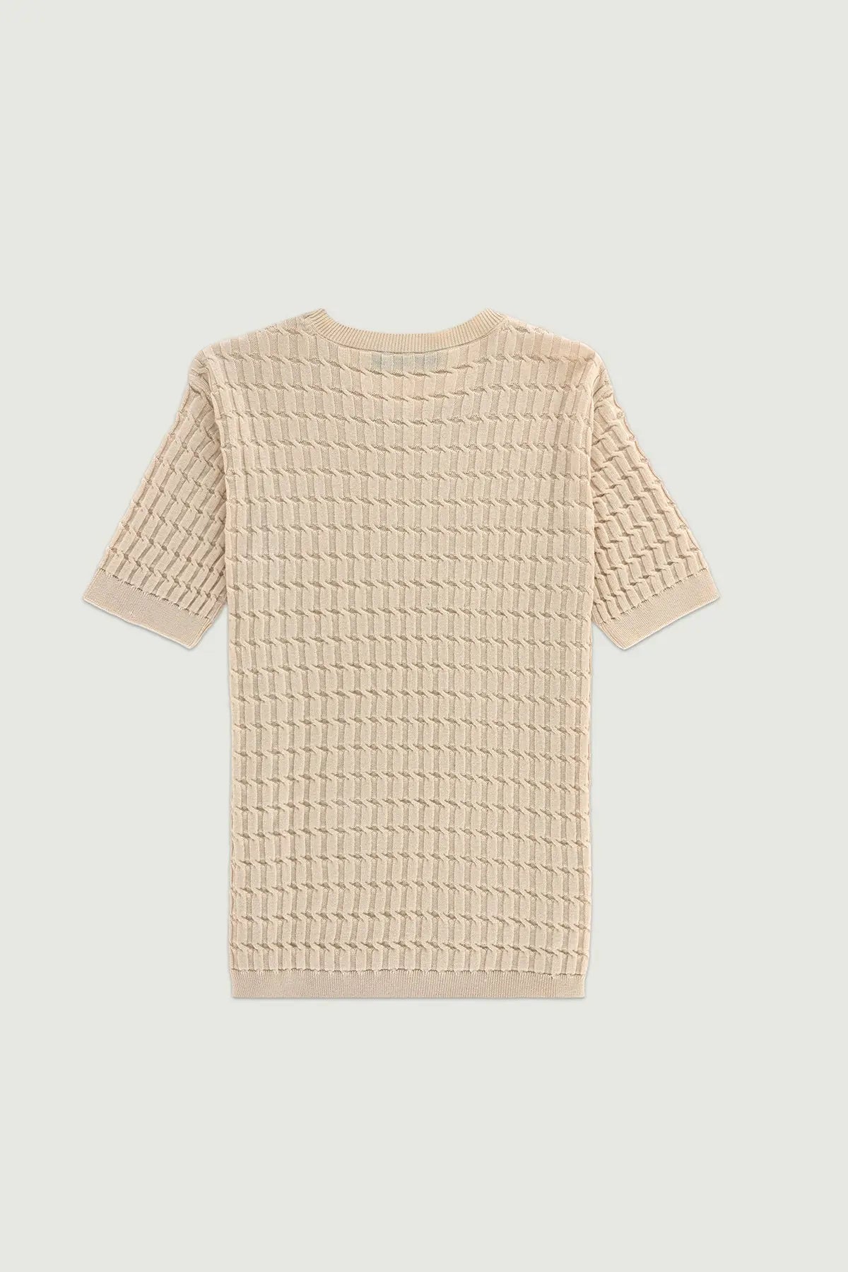 Bej Örgü Dokulu Kadın T-Shirt  Mısırlı