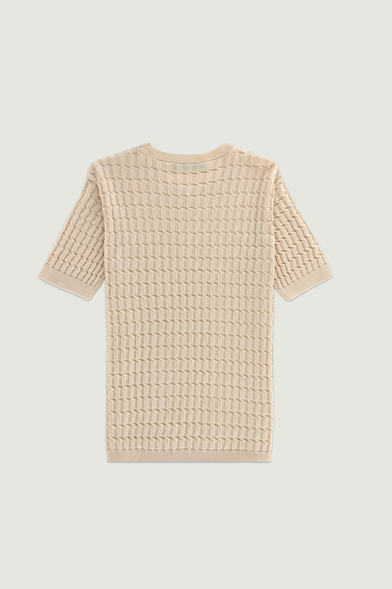 Bej Örgü Dokulu Kadın T-Shirt  Mısırlı