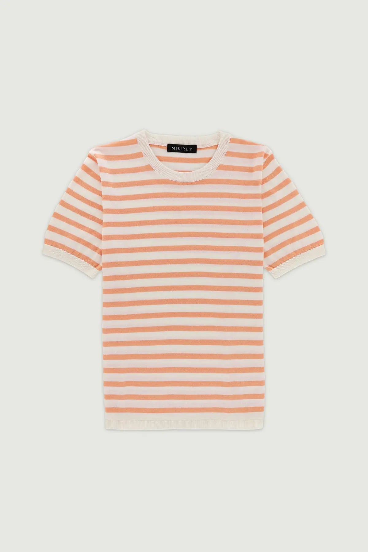 Ekru Şeftali Çizgili Kadın T-Shirt  Mısırlı