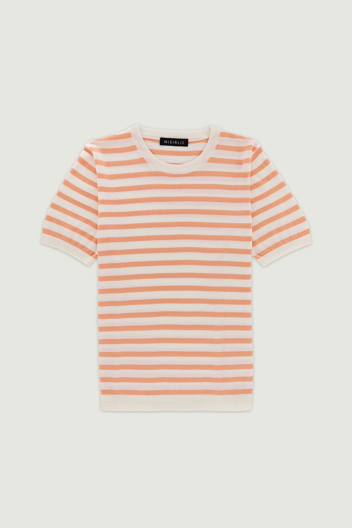 Ekru Şeftali Çizgili Kadın T-Shirt  Mısırlı