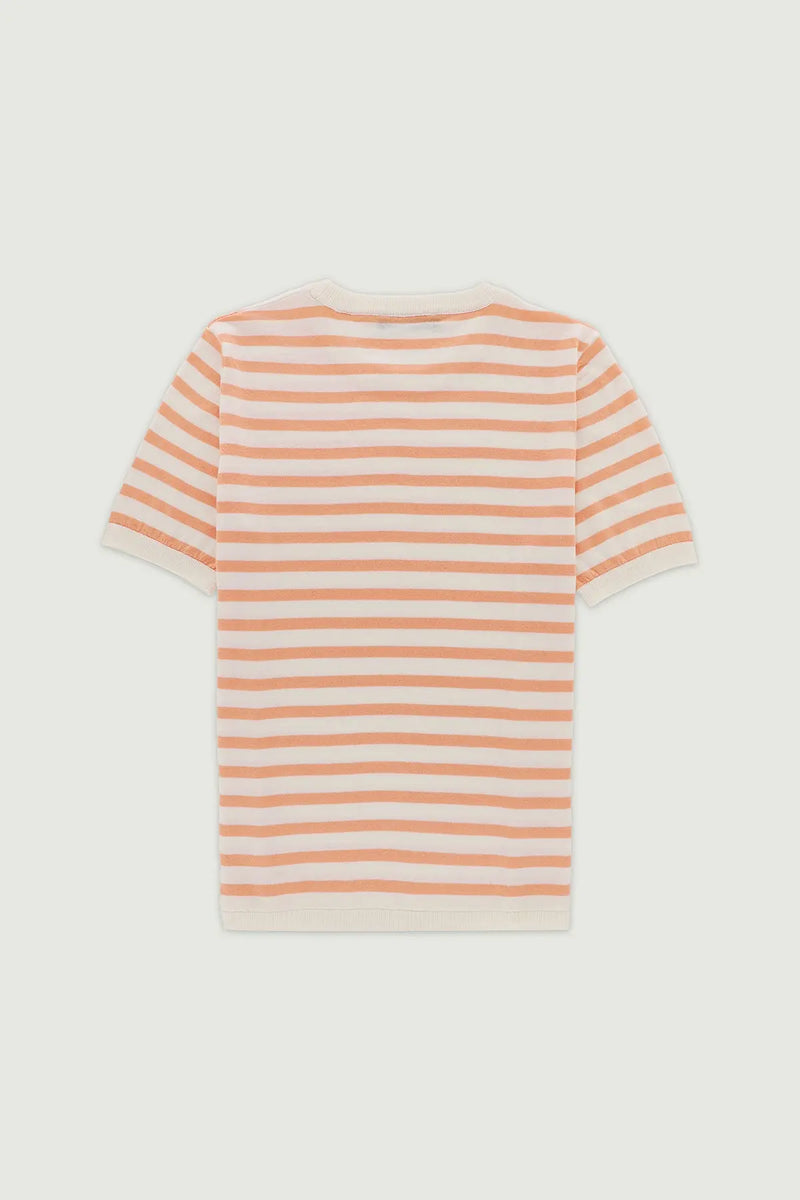 Ekru Şeftali Çizgili Kadın T-Shirt