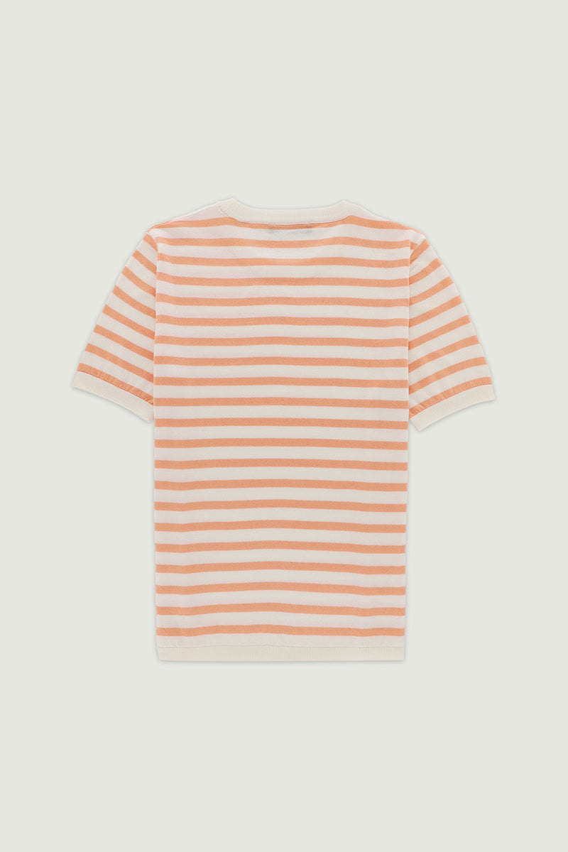 Ekru Şeftali Çizgili Kadın T-Shirt