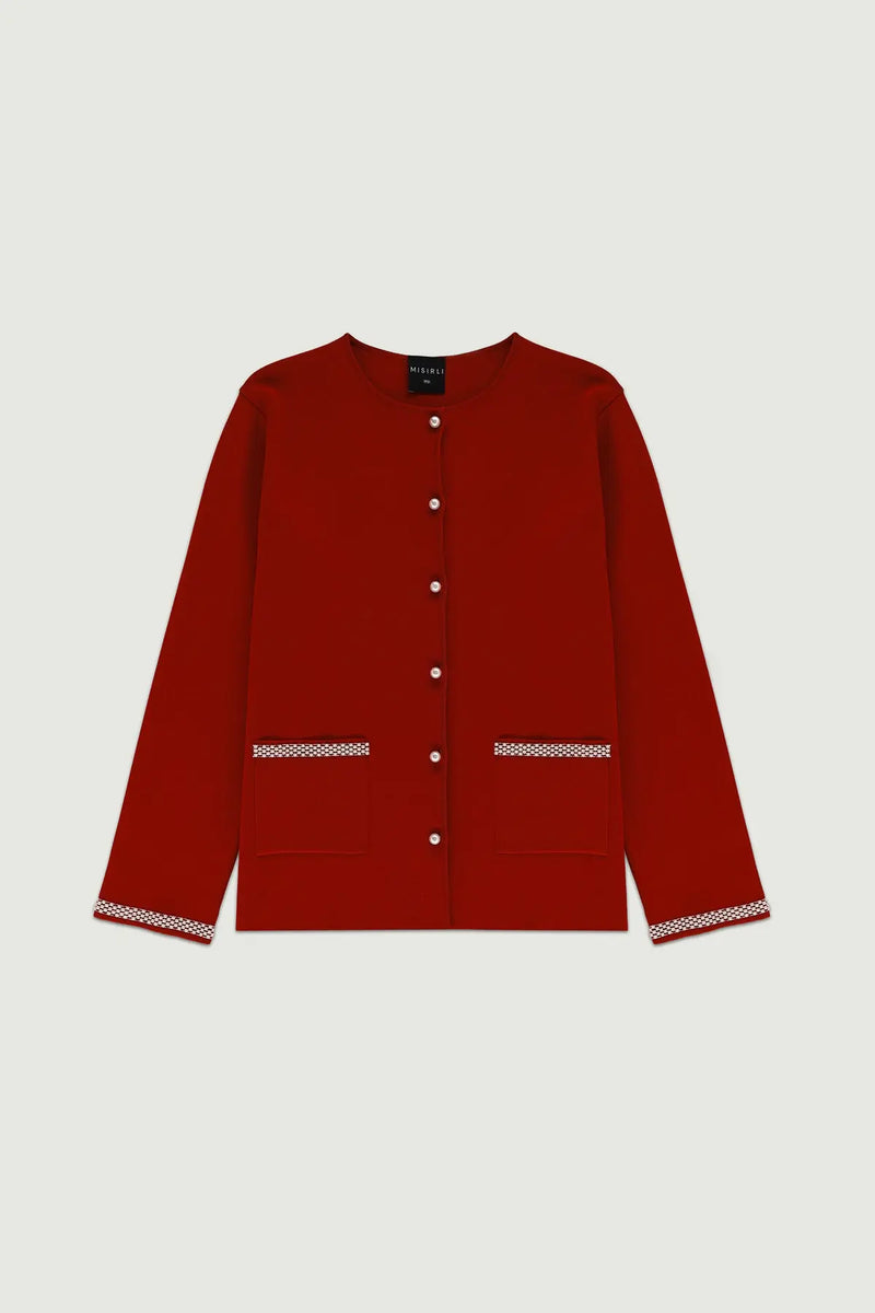 Bordo İnci Düğmeli Kadın Ceket