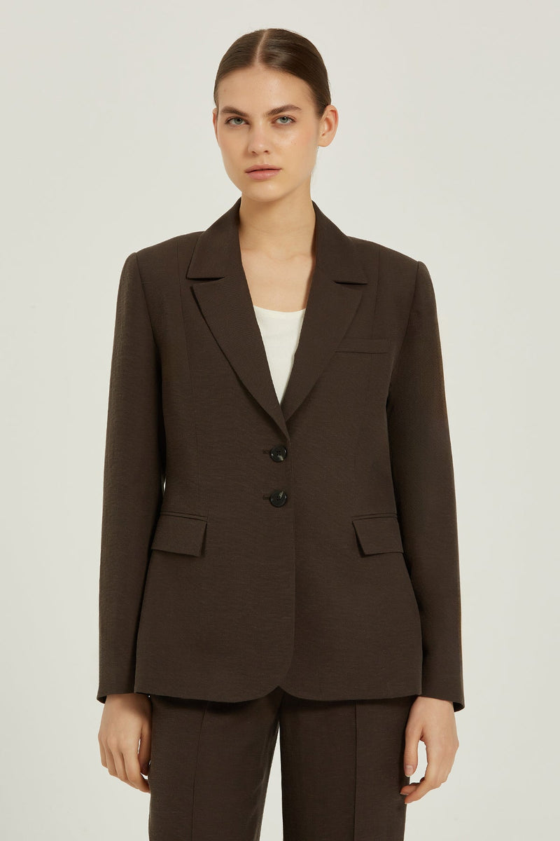 Acı Kahve Çift Düğmeli Kadın Blazer Ceket  Mısırlı