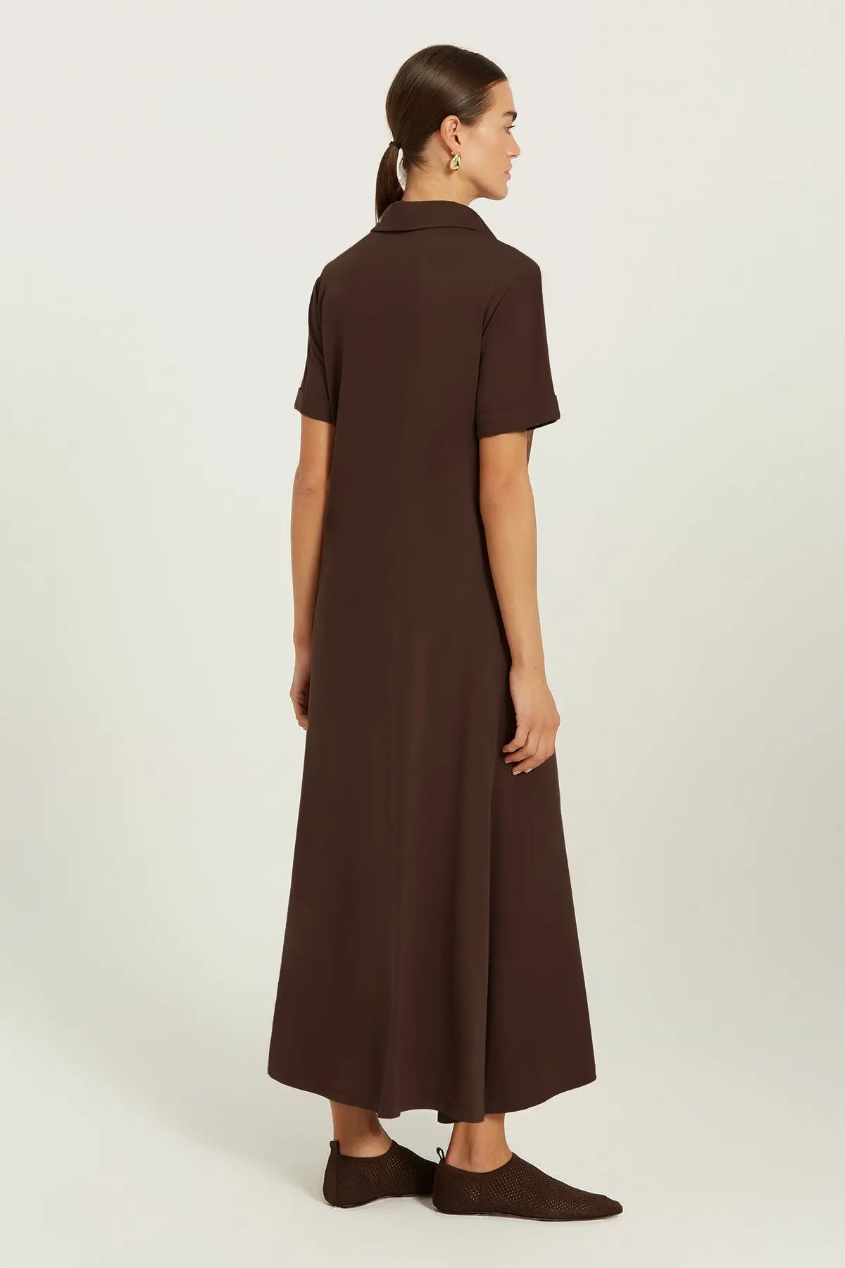 Acı Kahve Gömlek Yaka Cepli Uzun Elbise  Mısırlı 1951