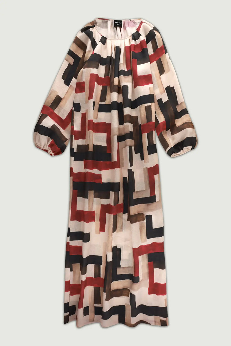 Multicolor Desenli Cep Detaylı Uzun Elbise