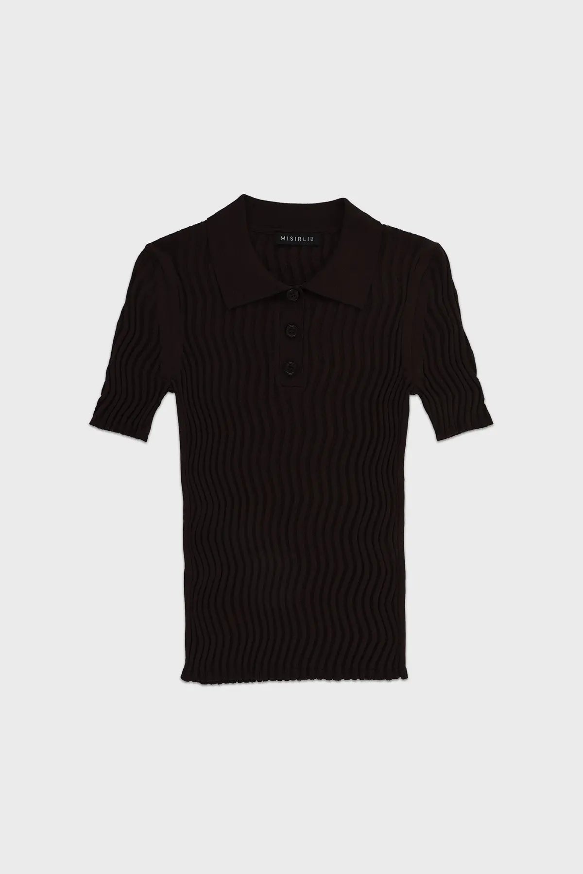 Acı Kahve Polo Yaka Dalga Desenli Kadın T-Shirt  Mısırlı