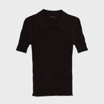 Acı Kahve Polo Yaka Dalga Desenli Kadın T-Shirt  Mısırlı