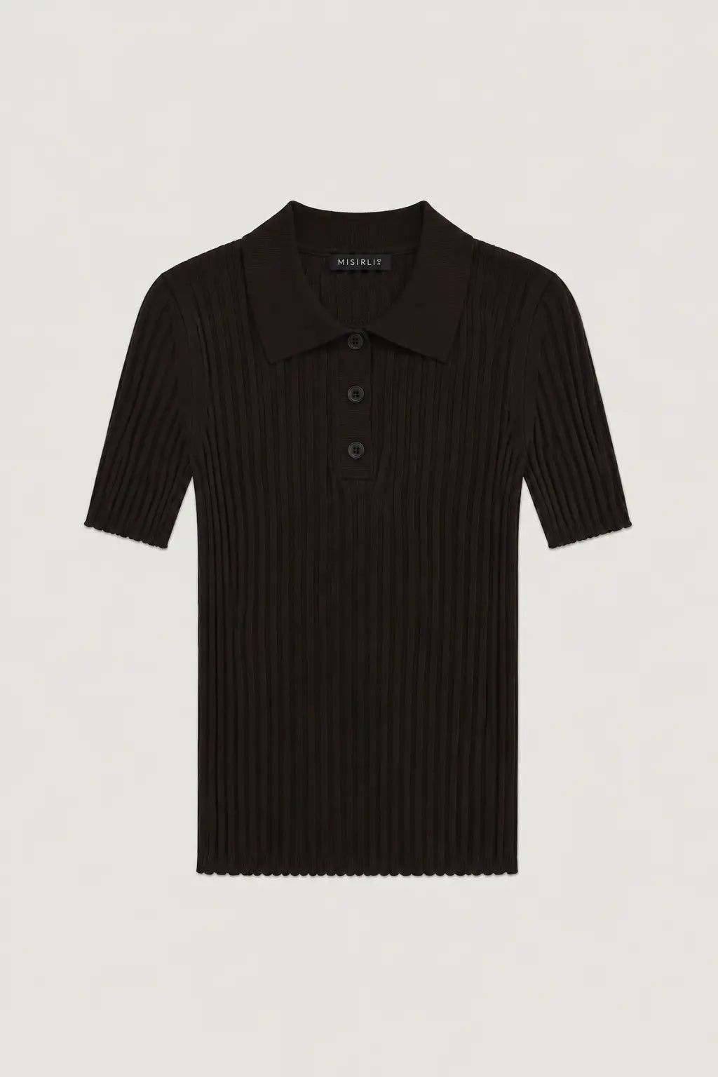 Acı Kahve Polo Yaka Dalga Desenli Kadın T-Shirt  Mısırlı