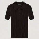 Acı Kahve Polo Yaka Dalga Desenli Kadın T-Shirt  Mısırlı