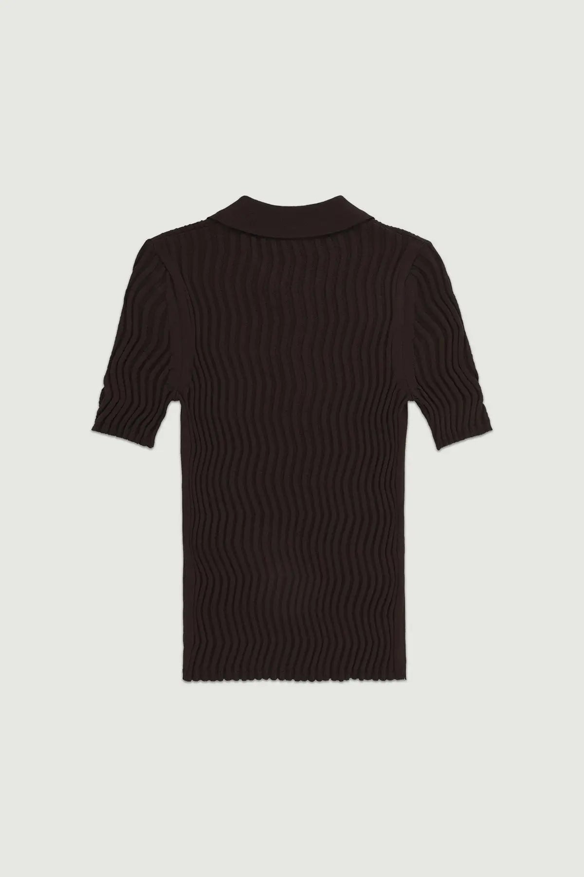 Acı Kahve Polo Yaka Dalga Desenli Kadın T-Shirt  Mısırlı