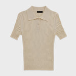 Bej Polo Yaka Dalga Desenli Kadın T-Shirt  Mısırlı