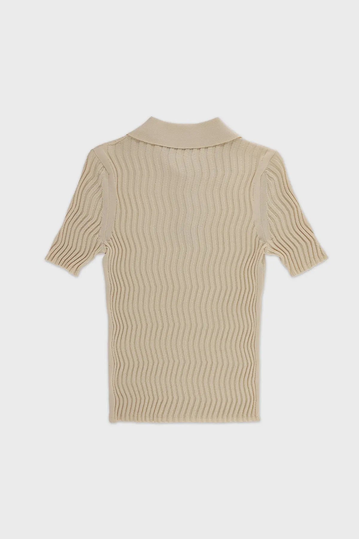 Bej Polo Yaka Dalga Desenli Kadın T-Shirt  Mısırlı