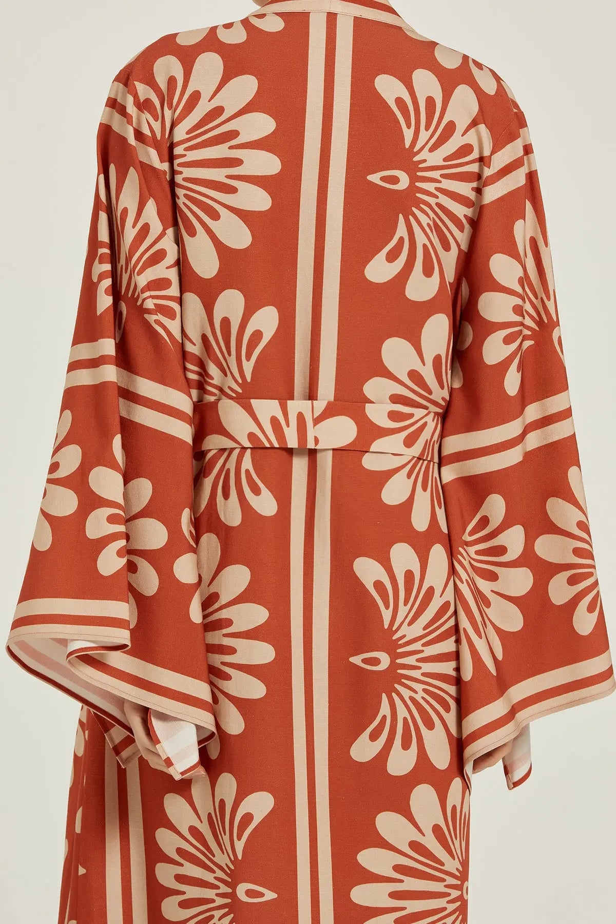 Kahverengi Bej Kuşak Detaylı Kadın Kaftan  Mısırlı 1951