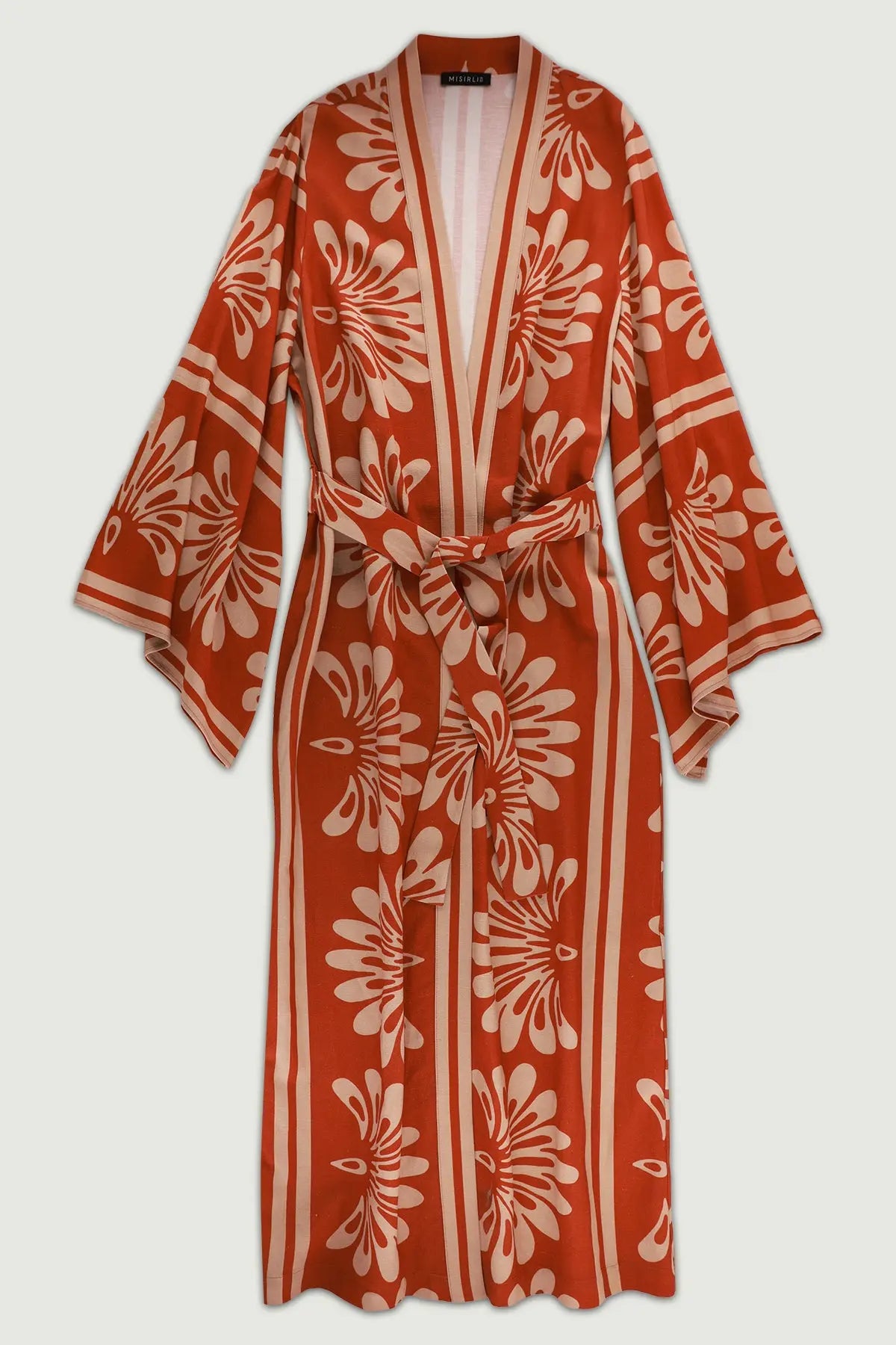 Kahverengi Bej Kuşak Detaylı Kadın Kaftan  Mısırlı 1951