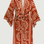Kahverengi Bej Kuşak Detaylı Kadın Kaftan  Mısırlı 1951