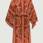 Kahverengi Bej Kuşak Detaylı Kadın Kaftan  Mısırlı 1951
