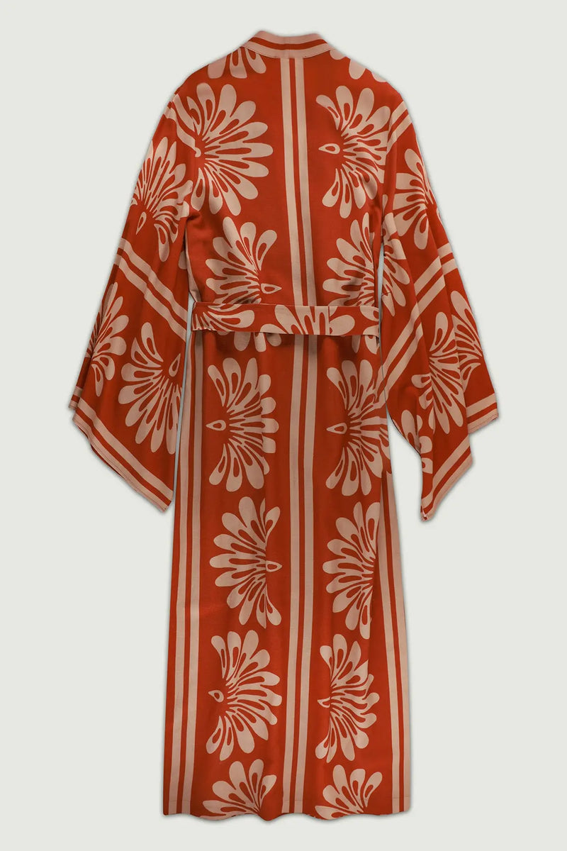 Kahverengi Bej Kuşak Detaylı Kadın Kaftan