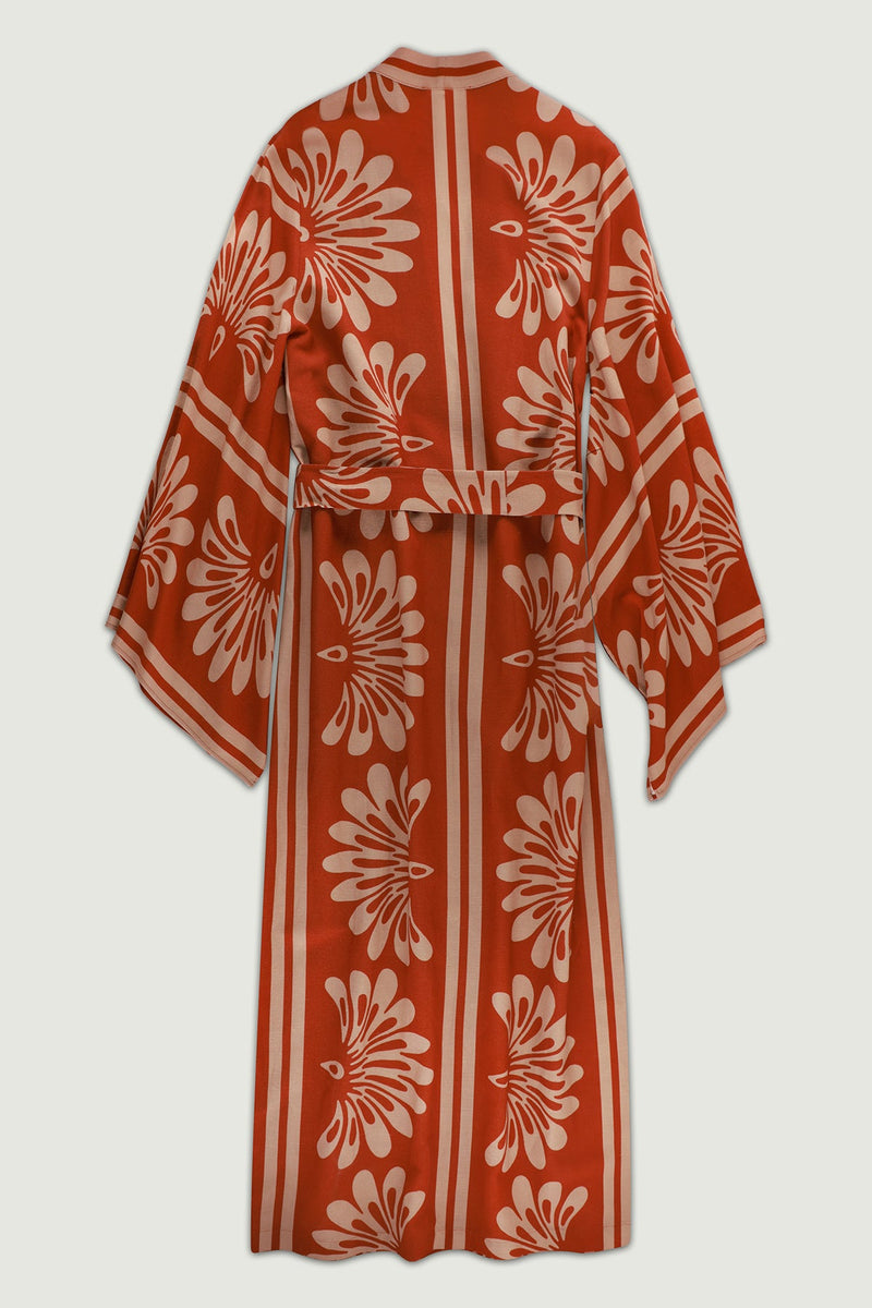 Kahverengi Bej Kuşak Detaylı Kadın Kaftan