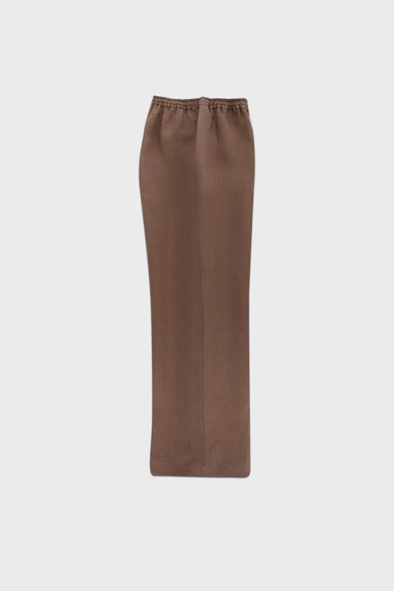 Açık Kahve Beli Bağcıklı Keten Kadın Pantolon