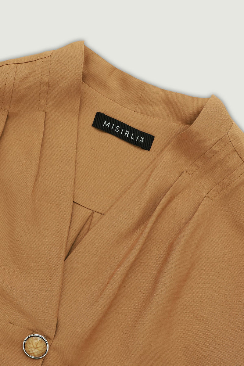 Camel V Yaka Tek Düğmeli Bluz  Mısırlı