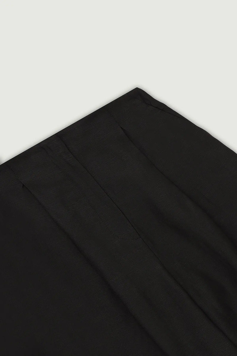 Siyah Pile Detaylı Geniş Paça Kadın Pantolon