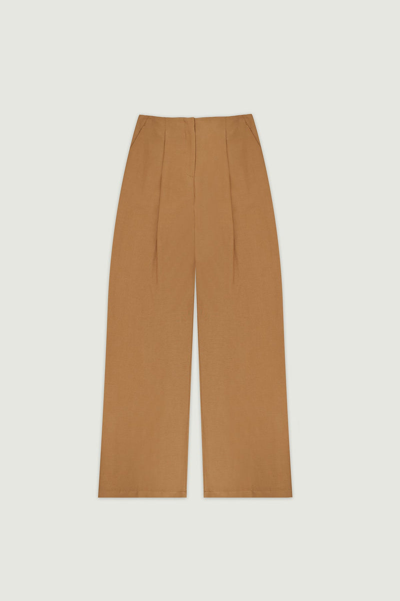 Camel Pile Detaylı Geniş Paça Kadın Pantolon  Mısırlı