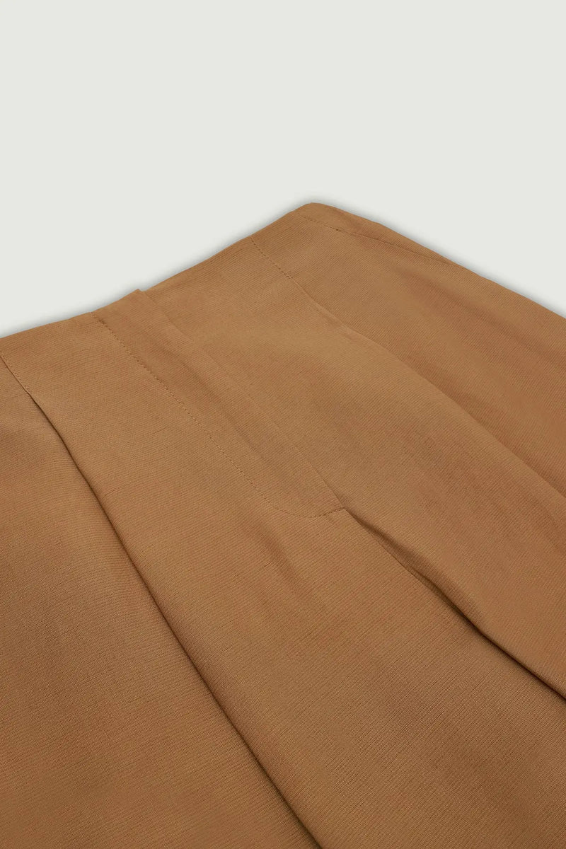 Camel Pile Detaylı Geniş Paça Kadın Pantolon
