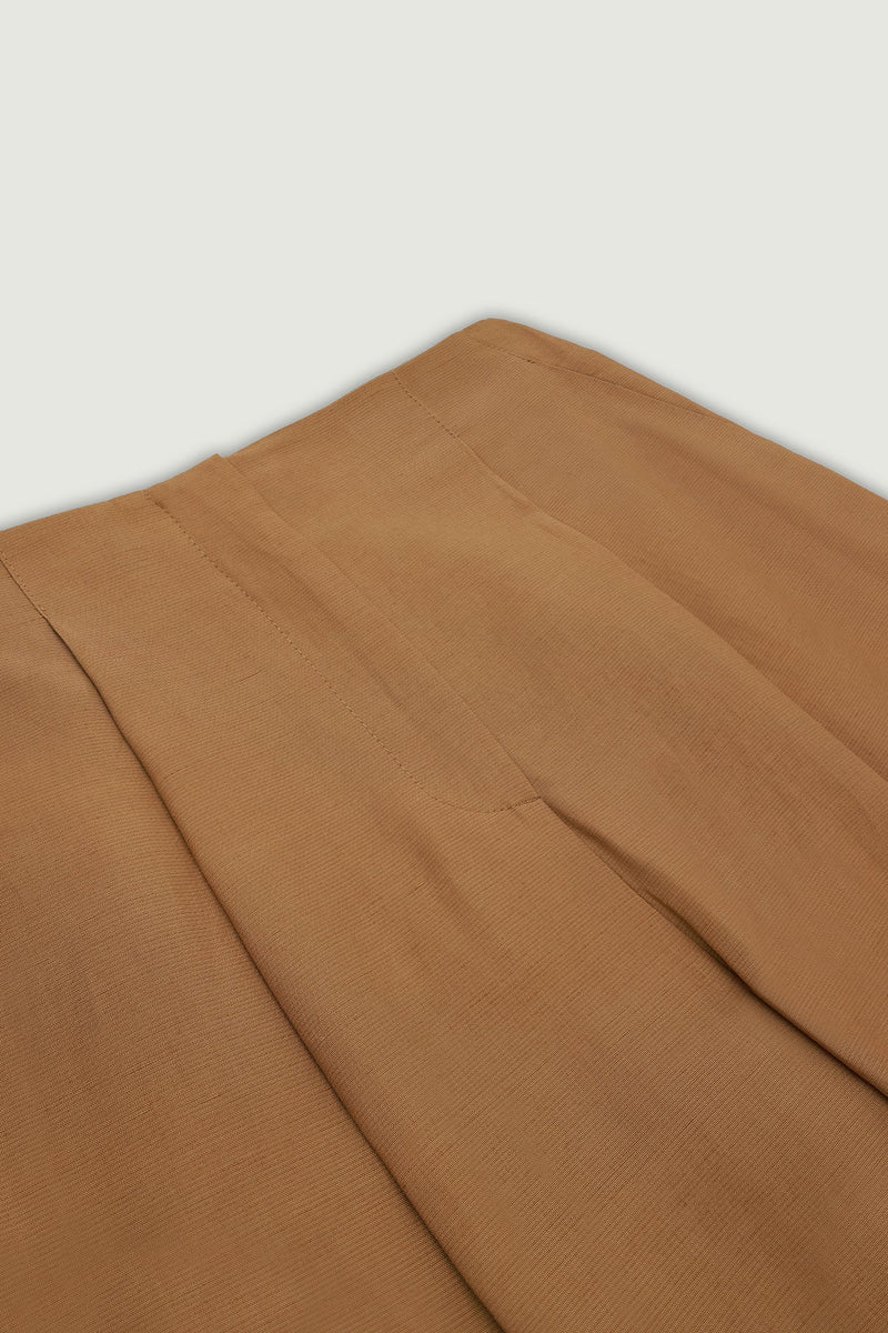 Camel Pile Detaylı Geniş Paça Kadın Pantolon  Mısırlı
