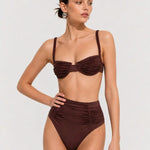 Kahve Örgü Askılı Balenli Bikini Takımı  Mısırlı