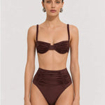Kahve Örgü Askılı Balenli Bikini Takımı  Mısırlı