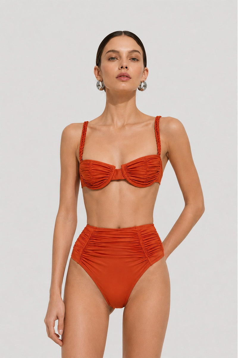 Turuncu Örgü Askılı Balenli Bikini Takımı  Mısırlı